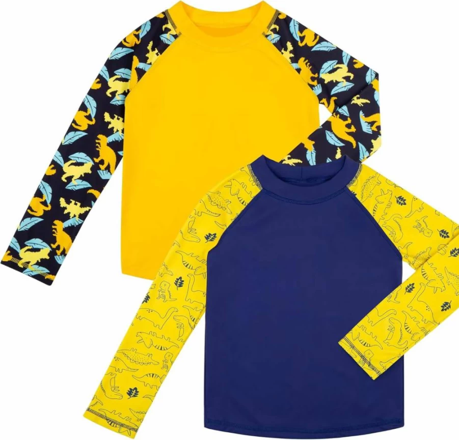 BIG ELEPHANT Kids Rash Guard Swim Shirt 3 Pack - UPF 50+ Sun Protection Long Sleeve Swimwear for Boys & Girls, Surf Tops Rashguard