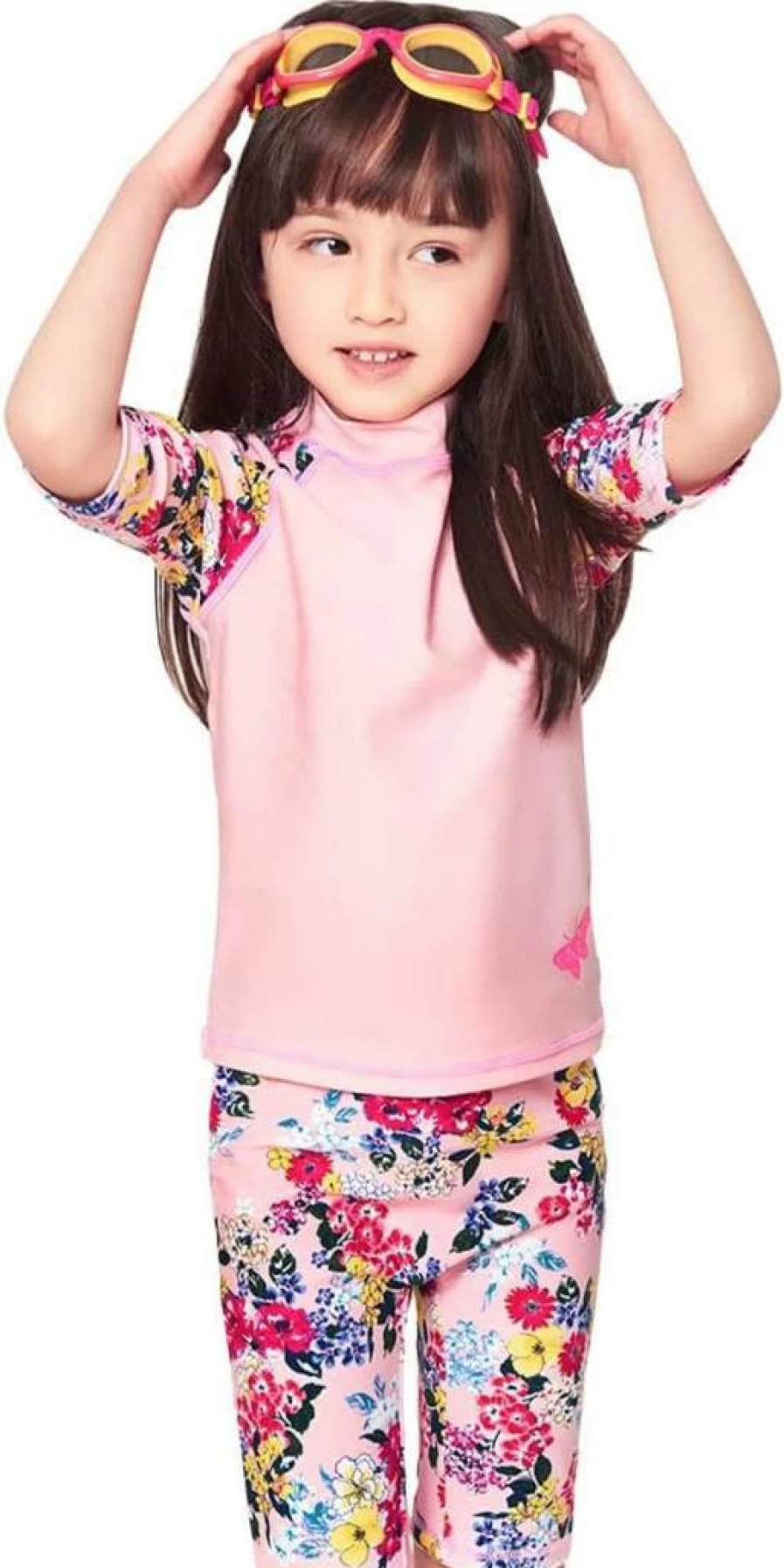 Julysand Toddler Girls 2-Piece Rash Guard Swim Set - Pink Floral UV Sun Protection Modest Swimwear