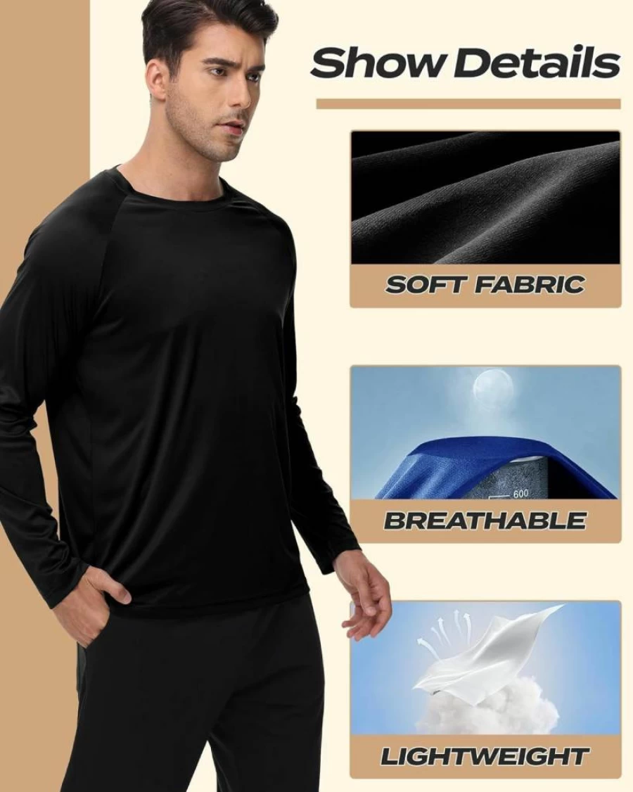 BOOJO Men's Long Sleeve Quick Dry Moisture Wicking UV Protection T-Shirt for Fishing, Workout & Outdoor Activities