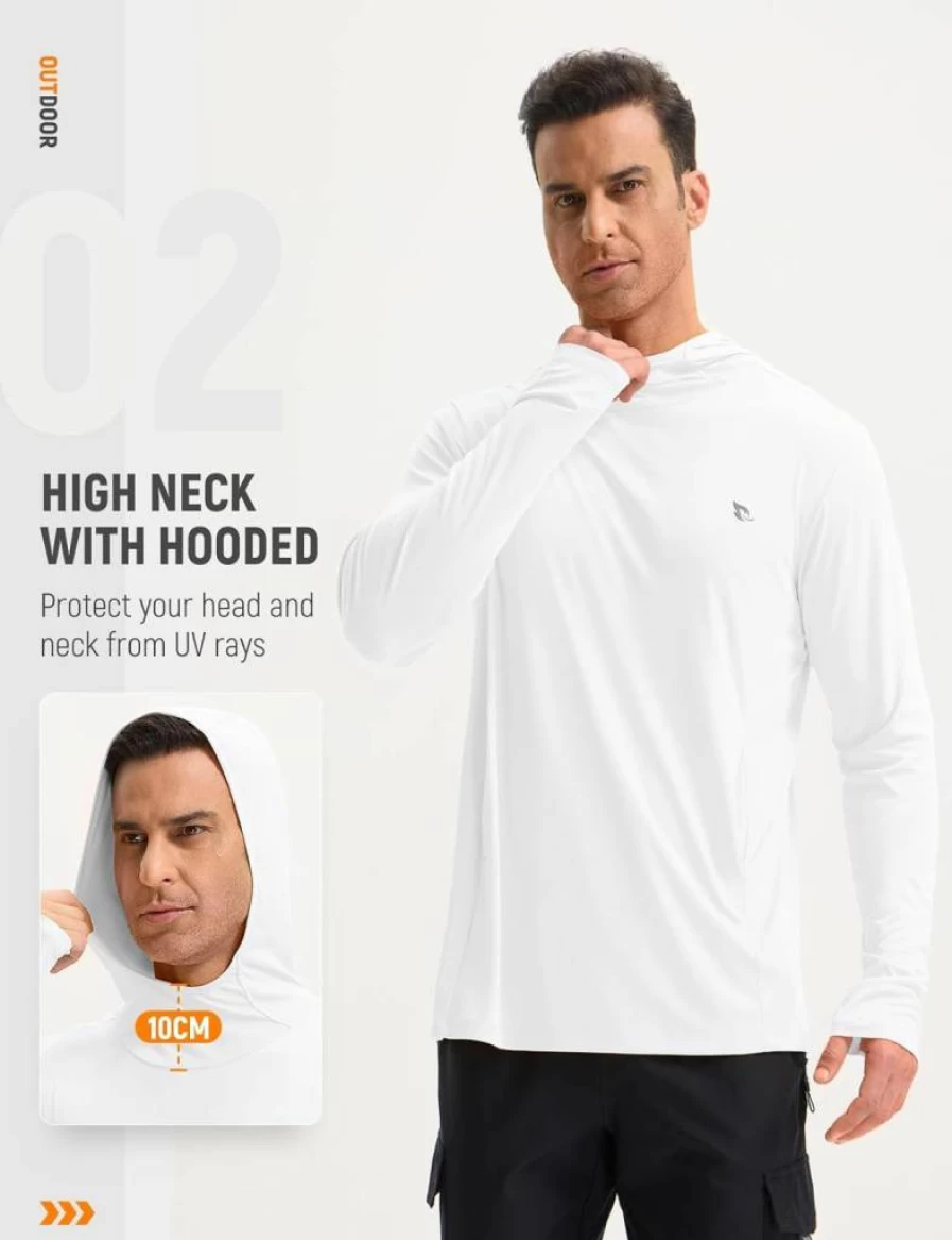 Baleaf Men's UPF 50+ Sun Protection Hoodie with Kangaroo Pocket - UV SPF Performance Fishing Shirt Long Sleeve Rash Guard