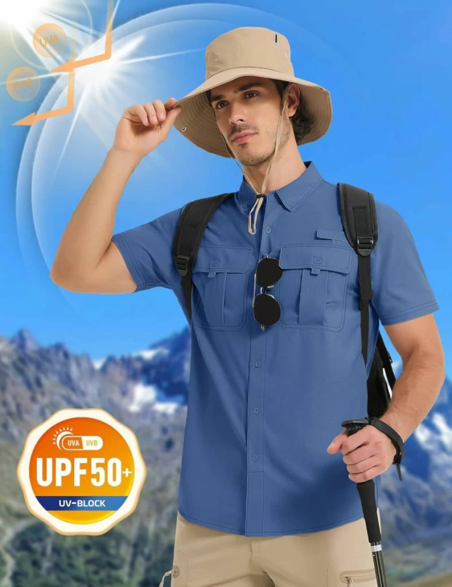 MAGCOMSEN Men's UPF 50+ Sun Protection Shirt Quick Dry Cooling Short Sleeve Fishing Hiking Camping Safari Outdoor Shirts