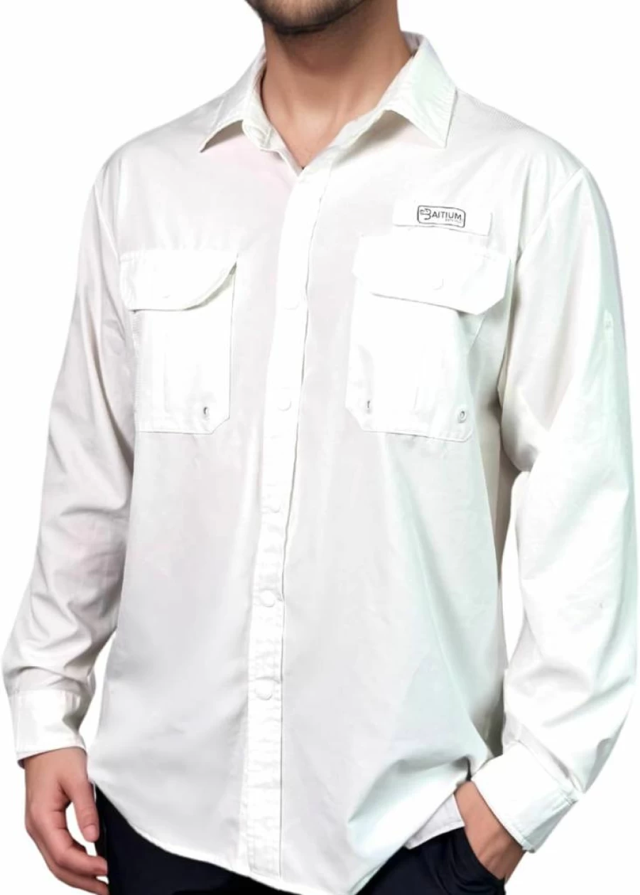 Baitium Men's UPF 50+ Sun Protection Long Sleeve Fishing Shirt - Lightweight Quick-Dry Button-Up UV Shirt for Outdoor Activities