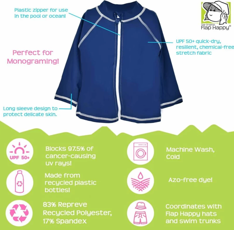 Flap Happy Baby UPF 50+ Zip Front Swim Jacket - Sun Protective Rash Guard for Infants & Toddlers