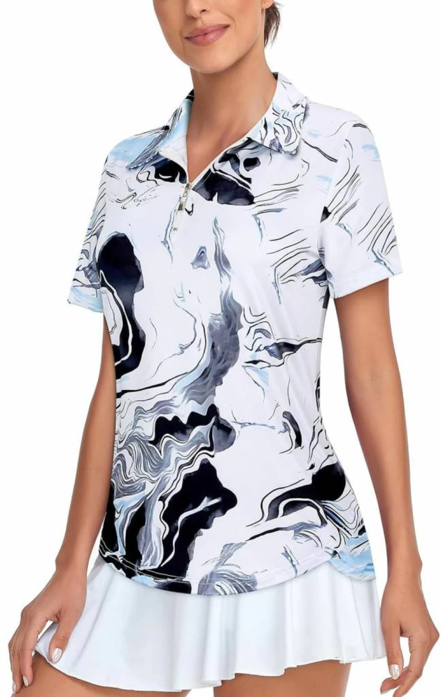 Tanst Sky Women's Moisture-Wicking Golf Polo Shirt - Short Sleeve Quarter Zip Pullover for Workouts & Sports