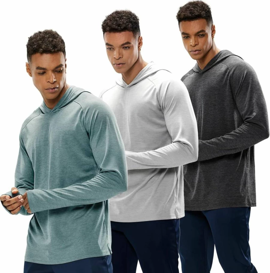 MIER Men's UPF 50+ Sun Protection Hoodie - 3 Pack Long Sleeve SPF Fishing & Hiking Shirts with Thumbholes, Quick Dry Moisture Wicking Hooded Shirts