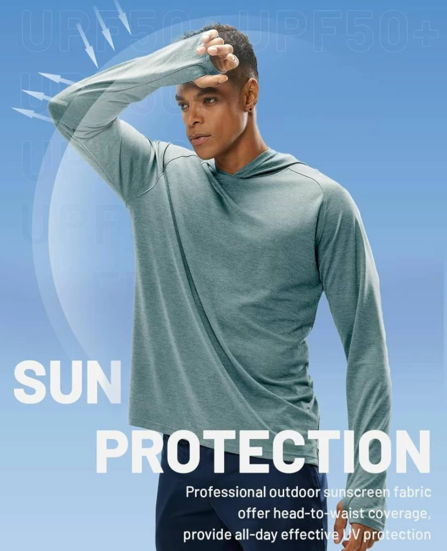 MIER Men's UPF 50+ Sun Protection Hoodie - 3 Pack Long Sleeve SPF Fishing & Hiking Shirts with Thumbholes, Quick Dry Moisture Wicking Hooded Shirts