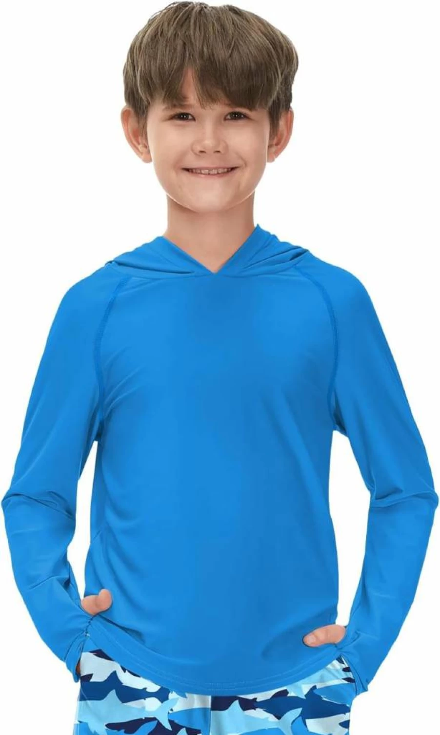 BesserBay Boys UPF 50+ Sun Protection Hooded Rashguard Shirt Long Sleeve Swim Top for Kids Ages 1-14 Years
