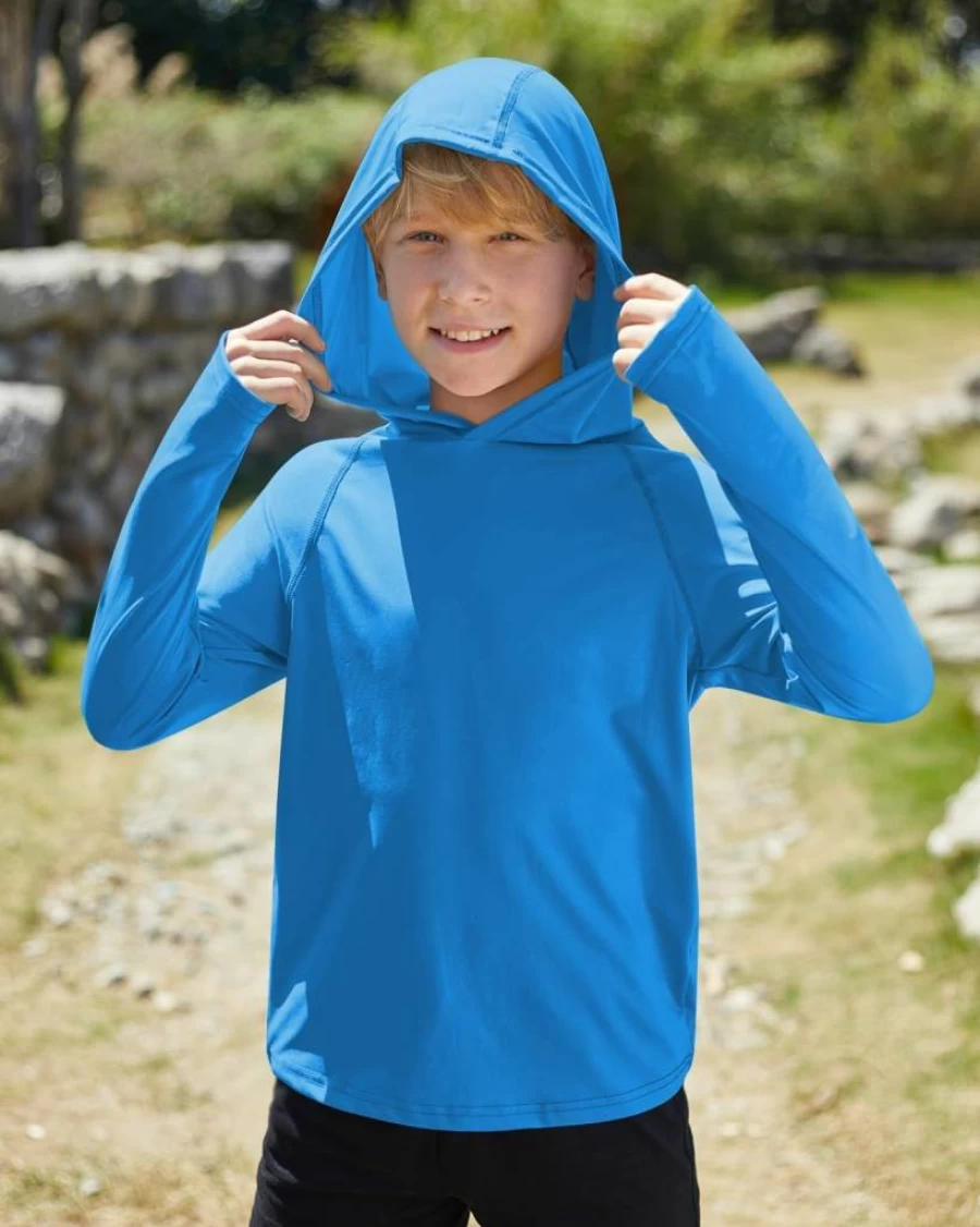 BesserBay Boys UPF 50+ Sun Protection Hooded Rashguard Shirt Long Sleeve Swim Top for Kids Ages 1-14 Years