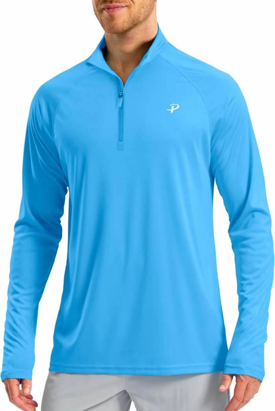 Pudolla Men's 1/4 Zip UPF 50+ Long Sleeve Rash Guard Shirt for Fishing, Hiking, Running & Outdoor Activities