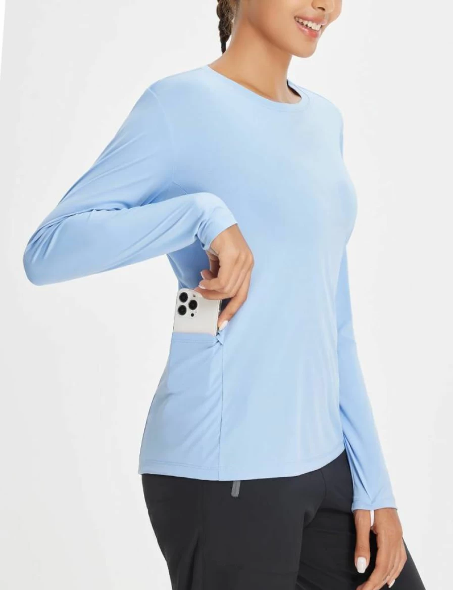 Baleaf Women's UPF 50+ Long Sleeve Sun Shirt with Pockets - Quick Dry UV Protection Rash Guard for Outdoor Activities