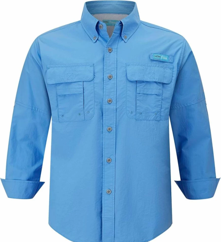 Tuna Men's UPF 50+ Sun Protection Long Sleeve Shirt - Anti-Static, Waterproof, Breathable & Quick-Dry for Hiking & Fishing