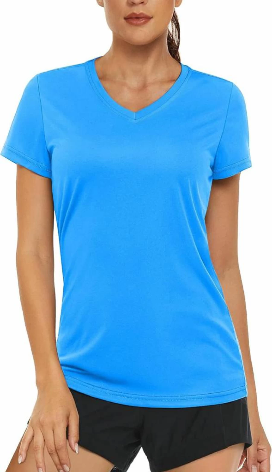 MAGCOMSEN Women's V-Neck Quick-Dry Athletic T-Shirt UPF 50+ Sun Protection Performance Top Short Sleeve Activewear
