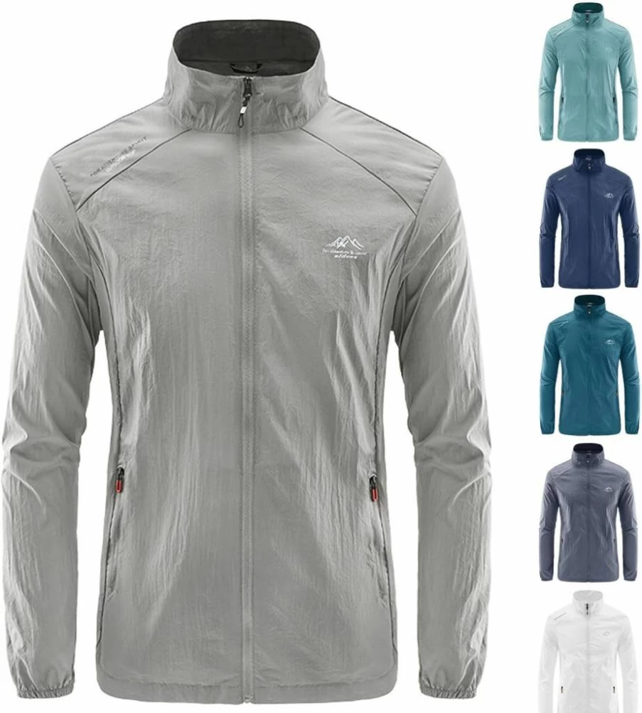 Men's UPF 50+ Sun Protection Jacket - Lightweight Cooling UV-Resistant Full Zip Athletic Outdoor Shirt for Summer Fishing Hiking