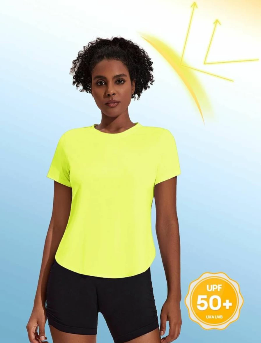 PINSPARK Women's UPF 50+ Workout Tops - Loose Fit Yoga Shirts with Side Slits for Running & Gym