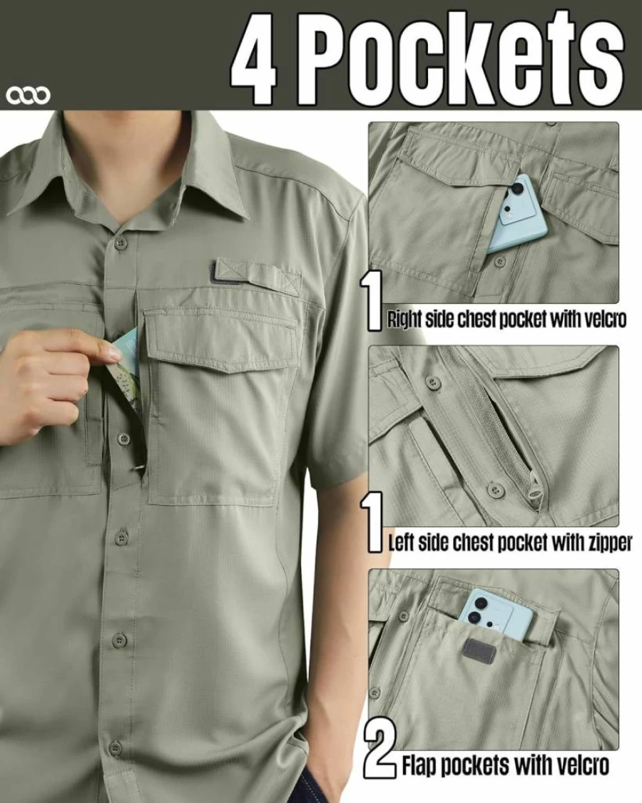 33 Men's Quick-Dry Fishing Shirt with UV Protection - Lightweight, Breathable Short Sleeve Shirt for Hiking, Safari & Outdoor Travel