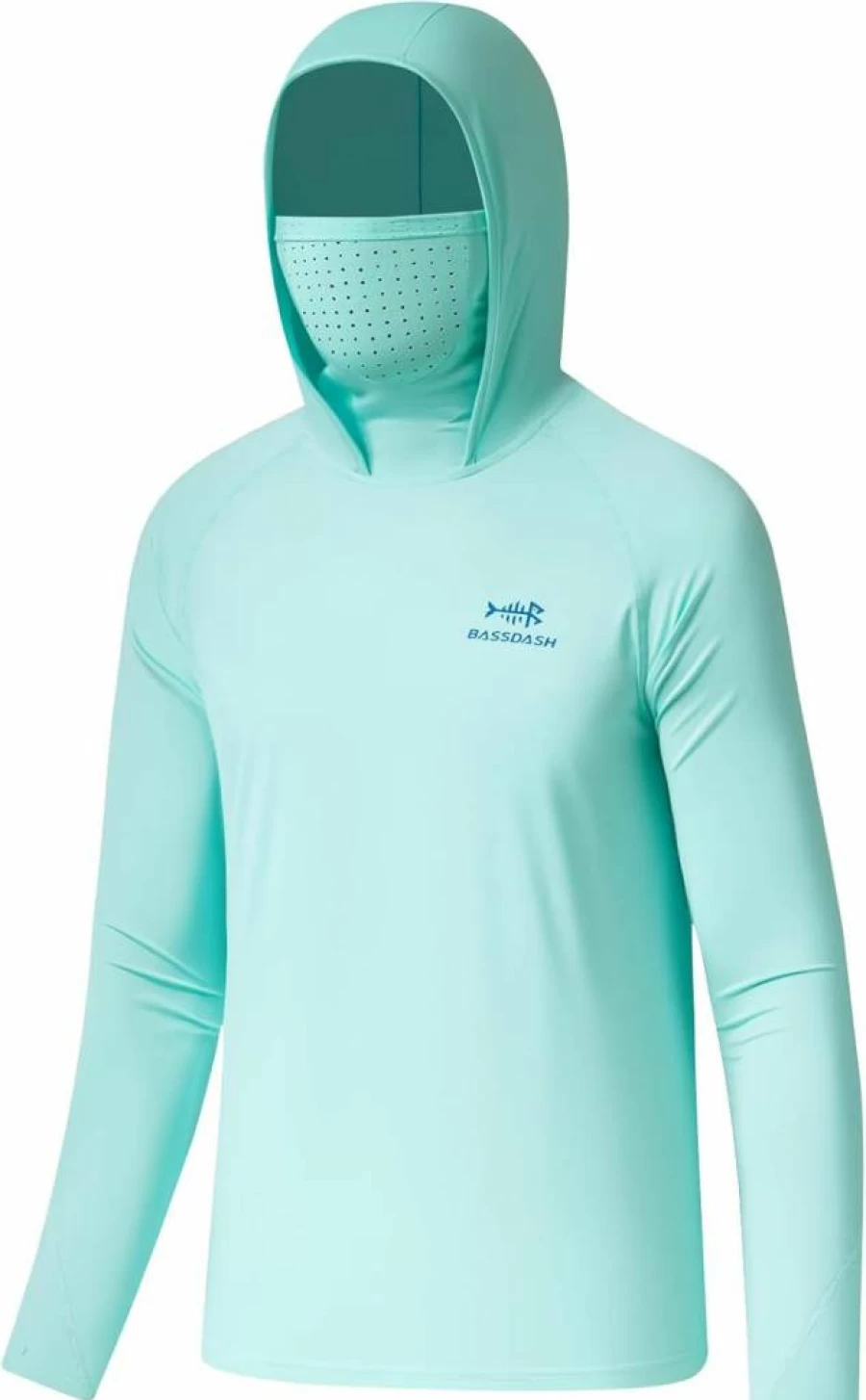 BASSDASH UPF 50+ Sun Protection Hooded Shirt with Built-in Mask - Long Sleeve UV Fishing Shirt for Men & Women