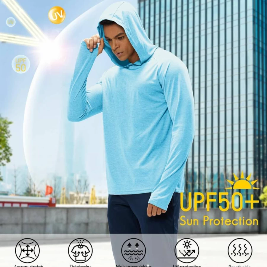 Haimont Men's UPF 50+ Sun Protection Hoodie - Lightweight Quick-Dry Long Sleeve Fishing Shirt with Thumbholes for Outdoor Athletics