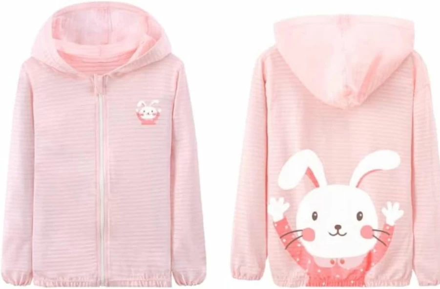 WHYME Toddler Sun Protection Hoodie UV 50+ UPF Jacket for Kids - Lightweight Summer Breathable Outdoor Wear Pink Cartoon Coat for Boys & Girls (2-3 Years, 90cm)