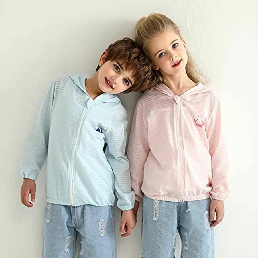 WHYME Toddler Sun Protection Hoodie UV 50+ UPF Jacket for Kids - Lightweight Summer Breathable Outdoor Wear Pink Cartoon Coat for Boys & Girls (2-3 Years, 90cm)