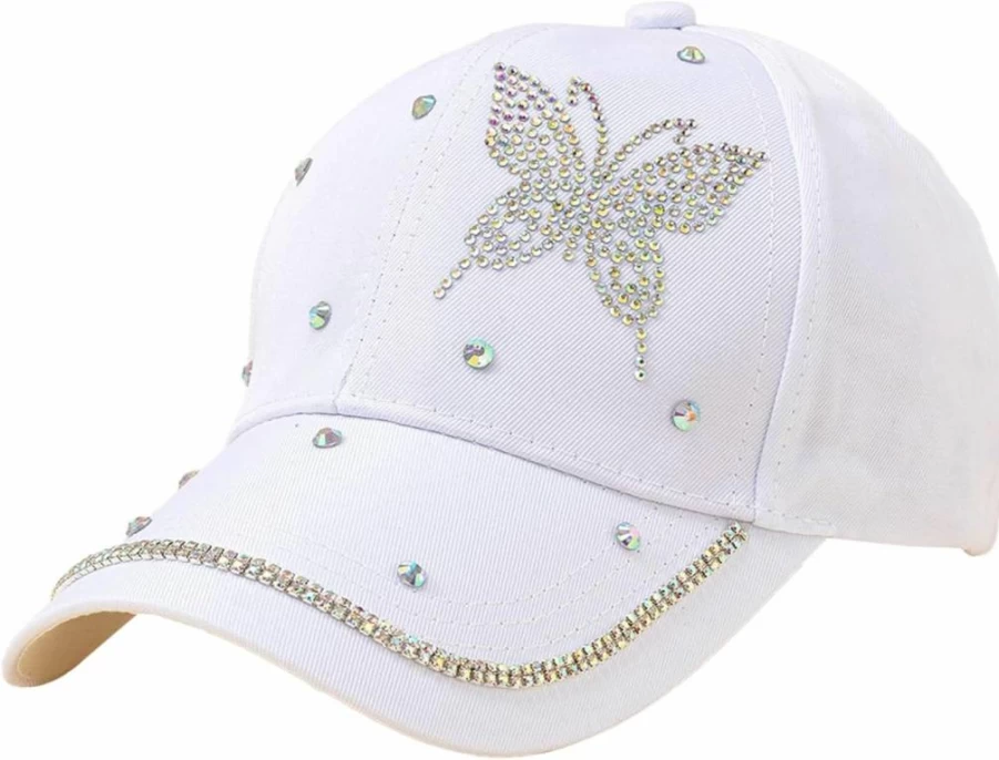 Keridean Women's Summer Floral Lace Baseball Cap with 3D Butterfly & Rhinestone Decor, UV Protection Mesh Hat for Outdoor Activities