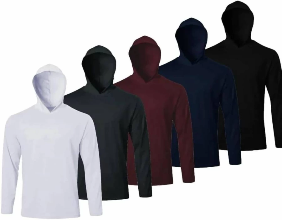 LeeHanTon Men's Quick-Dry UV Protection Hoodie - 5 Pack Long Sleeve Athletic Shirts for Gym, Workout & Outdoor Sports