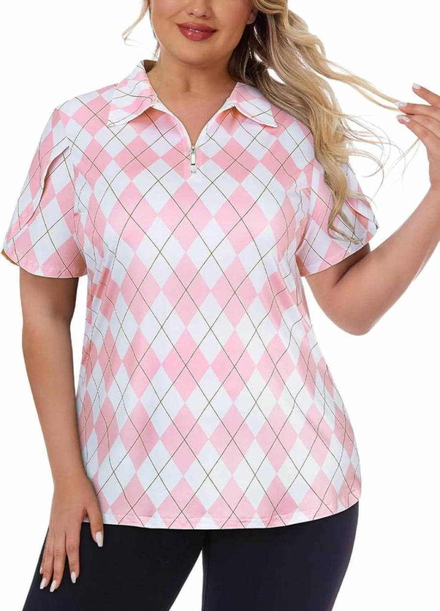 Tanst Sky Women's Plus Size UPF 50+ Golf & Tennis Polo Shirt - Breathable Zip-Up Short Sleeve Top in Loose Fit (XL-5XL) for Workout & Outdoor Sports
