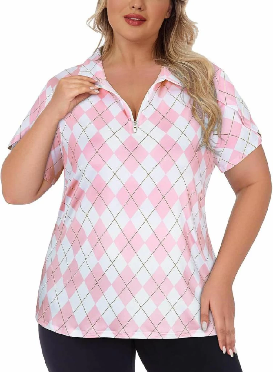 Tanst Sky Women's Plus Size UPF 50+ Golf & Tennis Polo Shirt - Breathable Zip-Up Short Sleeve Top in Loose Fit (XL-5XL) for Workout & Outdoor Sports