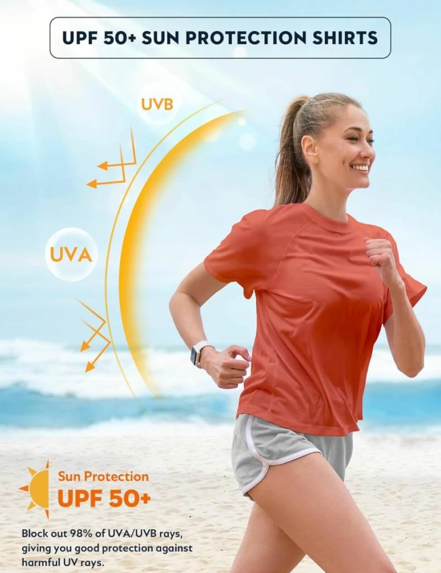 CHARMSHE Women's UPF 50+ UV Protection Rash Guard Swim Shirt - Lightweight Quick Dry Short Sleeve Sun Shirt for Swimming, Workout & Outdoor Activities