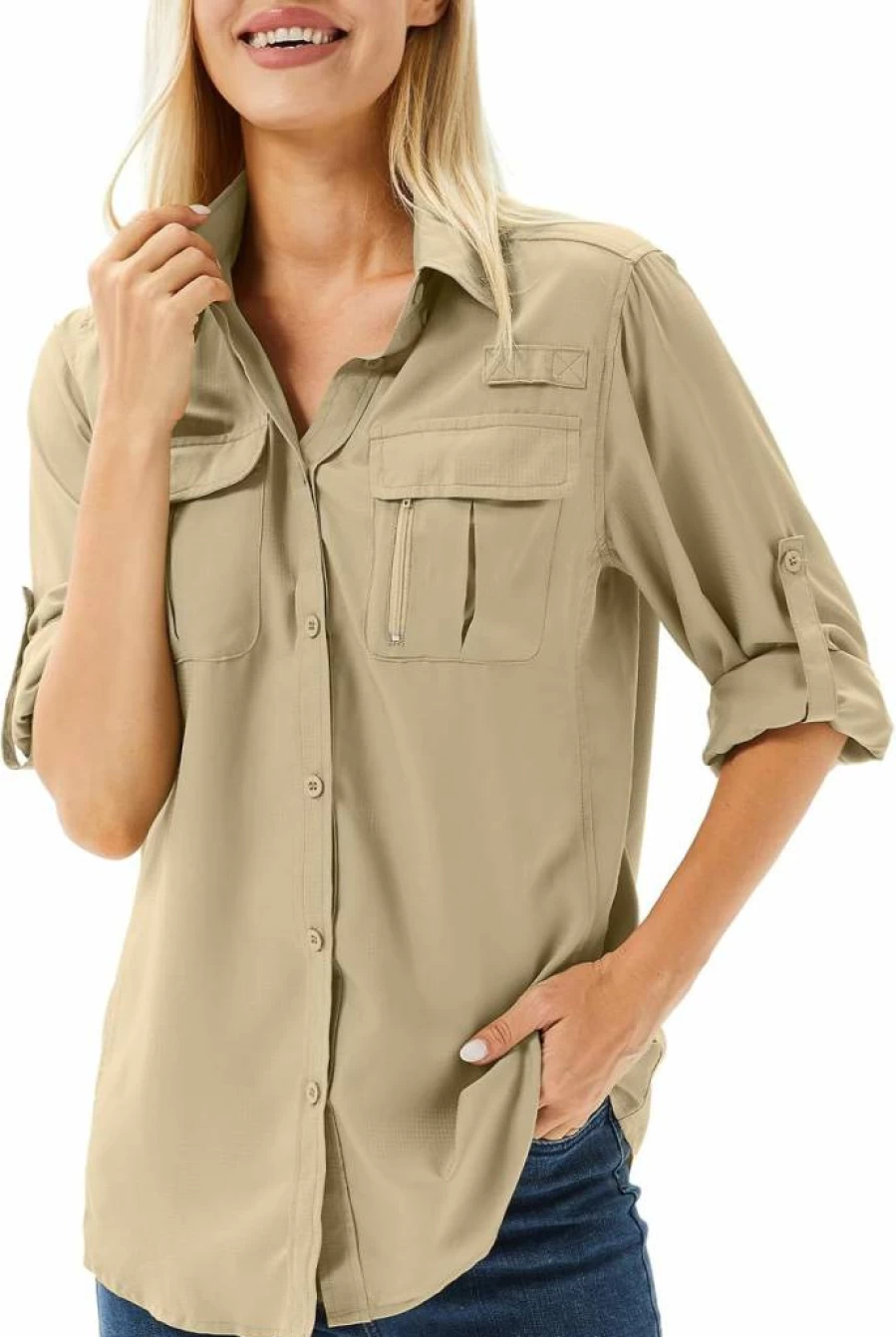 Anteef Women's UPF 50+ Safari Shirt - Long Sleeve Quick Dry Sun Protection Top for Hiking, Fishing & Outdoor Activities