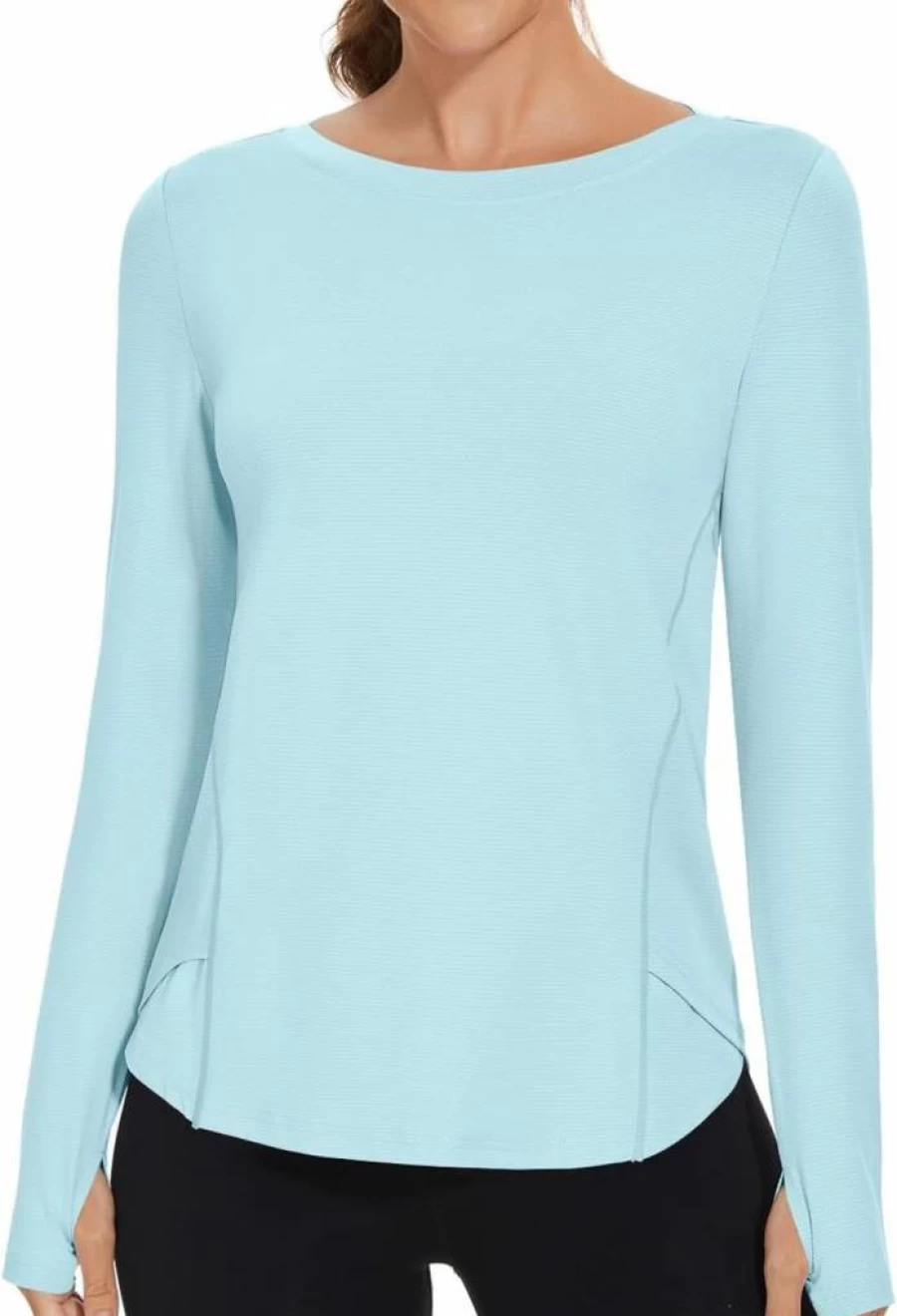 Rapbin Women's UPF 50+ Long Sleeve Sun Protection Shirt - Lightweight Quick Dry Workout Top with Thumb Holes, Boat Neck Design