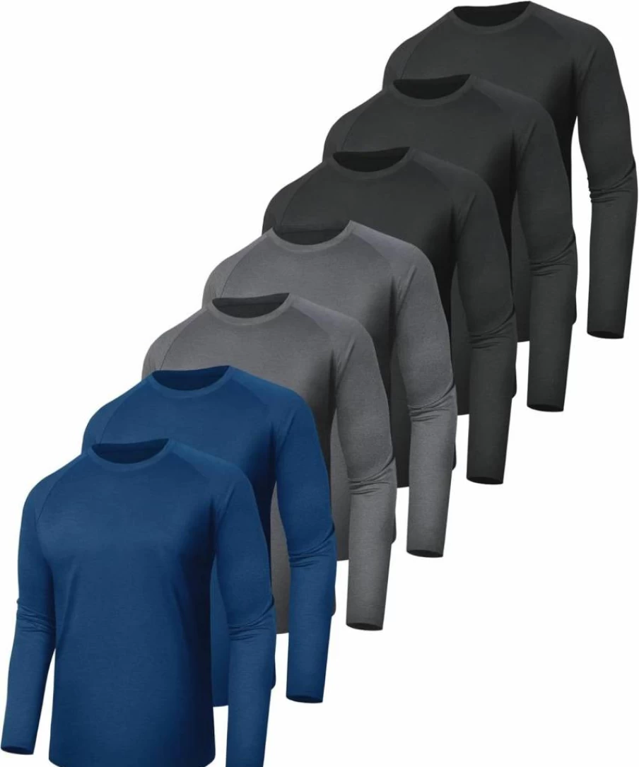 BOOJO Men's 7 Pack Long Sleeve UV Protection Shirts - Quick Dry Moisture Wicking Workout Gym Fishing UPF T-Shirts
