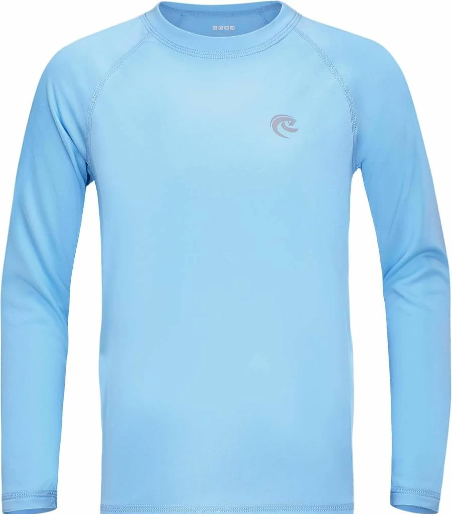 DRONIRING UPF 50+ Boys Long Sleeve Rash Guard Swim Shirt - 1 or 2 Pack Sun Protection UV Shirt for Kids Youth, Beach Surf SPF Water Shirt