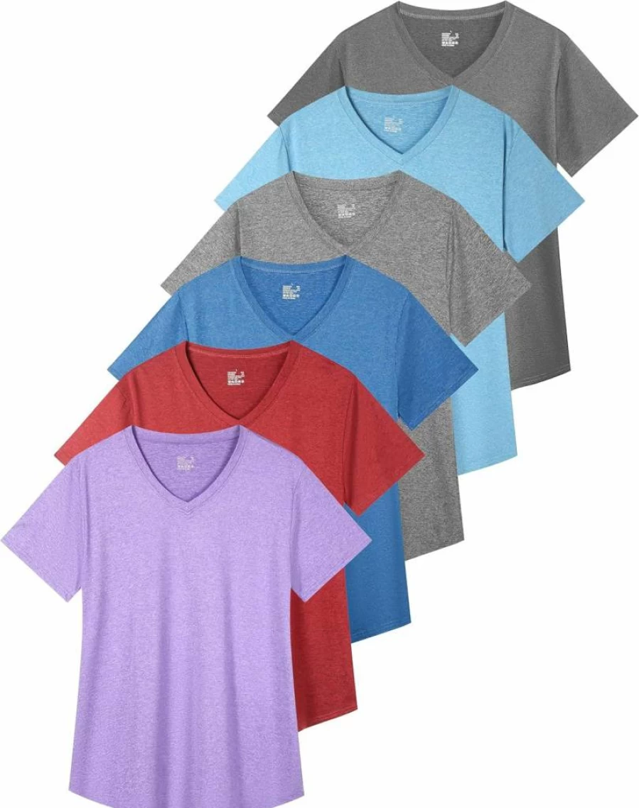 NebuKinex Women's 6-Pack V-Neck Workout T-Shirts - UPF 50+ Sun Protection, Quick Dry Athletic Tops for Gym, Running & Yoga, Lightweight Short Sleeve Activewear