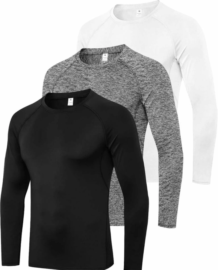 DMVOD Men's 3-5 Pack Long Sleeve UV Protection Shirts - Moisture Wicking Sun Tee for Casual, Fishing, Hiking & Swimming