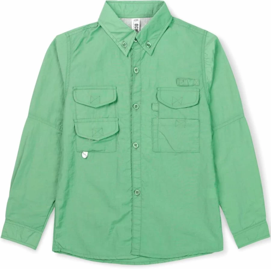 OCHENTA Boys' Quick-Dry Fishing Shirt with UV Protection - Long Sleeve Button Down Outdoor Top for Sun Safety