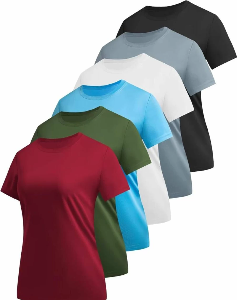 NebuKinex Women's 6 Pack UPF Sun Protection Workout T-Shirts - Quick Dry Short Sleeve Athletic Tops for Yoga, Running, Tennis