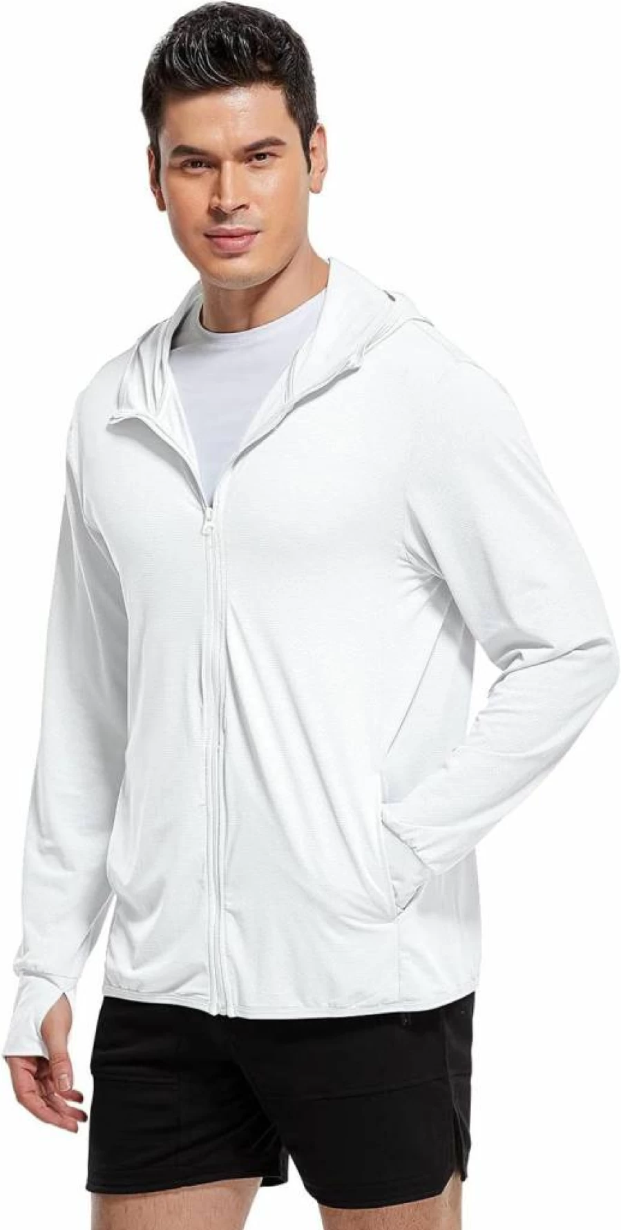 Jusfitsu Men's UPF 50+ UV Protection Hooded Jacket - Quick Dry Long Sleeve Sun Shirt for Fishing, Hiking & Outdoor Activities