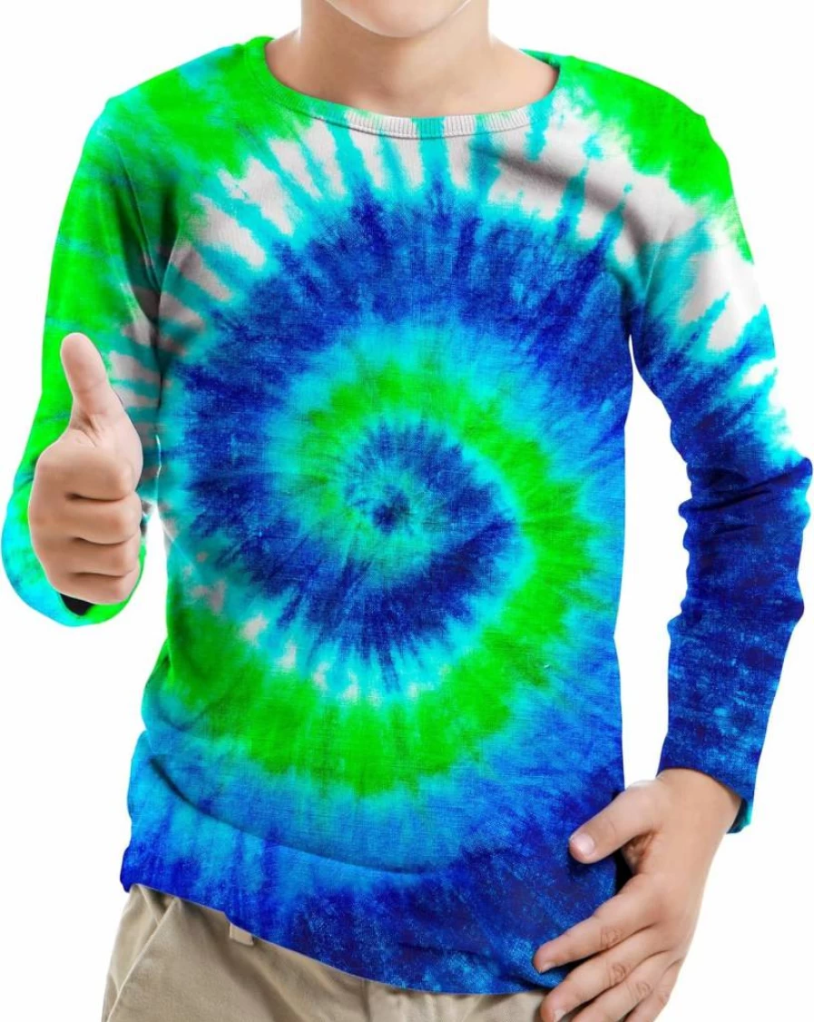 Harycnct Kids UPF 50+ Tie Dye Long Sleeve Rash Guard UV Protection Sun Shirt for Boys Girls Ages 4-12