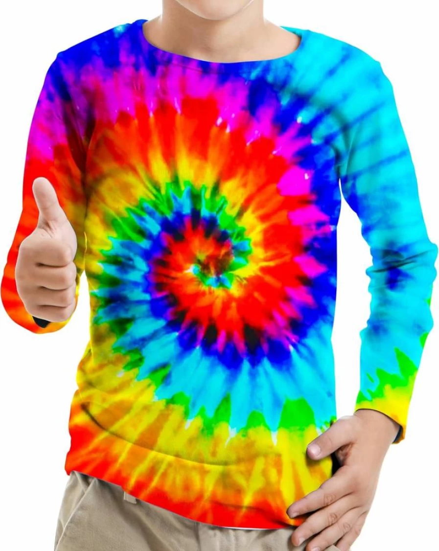 Harycnct Kids UPF 50+ Tie Dye Long Sleeve Rash Guard UV Protection Sun Shirt for Boys Girls Ages 4-12