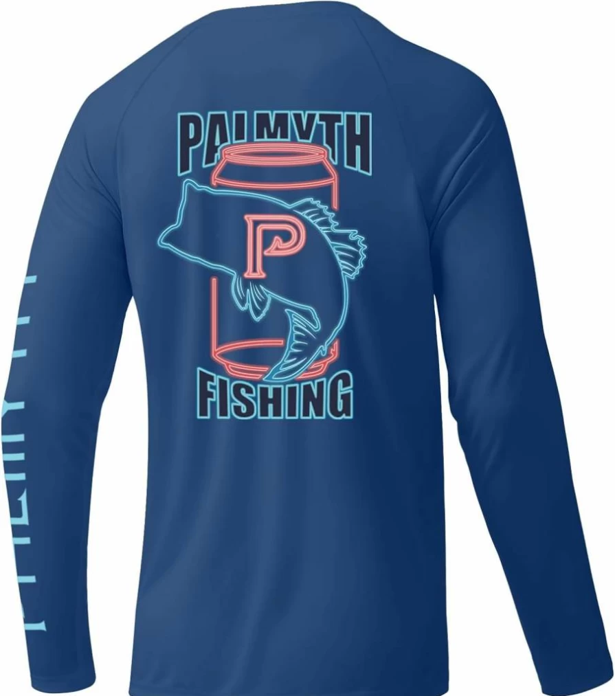 Palmyth Men's UPF 50+ Sun Protection Long Sleeve Fishing Shirt - Moisture Wicking UV Rash Guard Tee for Outdoor Activities