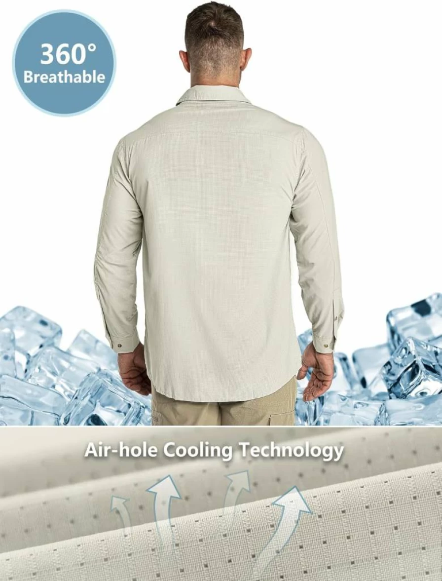 Outdoor Ventures Men's UPF 50+ Sun Protection Shirt - Long Sleeve Quick Dry Cooling Hiking & Fishing Shirt for Safari Travel