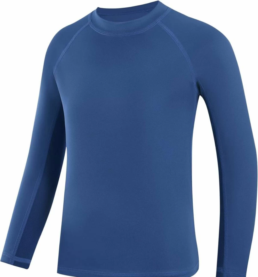 Runhit UPF 50+ Boys Long Sleeve Rash Guard Swim Shirt - Quick Dry Sun Protection Rashguard for Kids