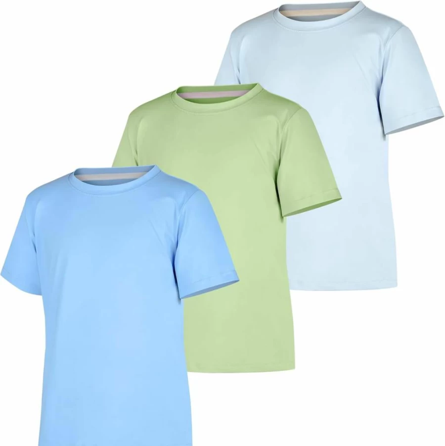 BIG ELEPHANT Kids UPF 50+ Sun Protection Shirts 3-Pack, Short Sleeve UV Rash Guard Athletic Tees for Boys and Girls