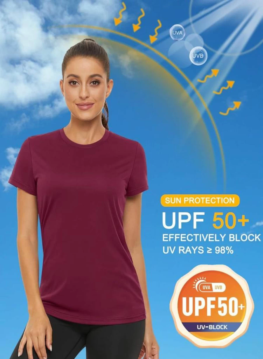 MAGCOMSEN Women's UPF 50+ Short Sleeve Rash Guard Top - Quick Dry Athletic Shirt for Running & Workout Sun Protection