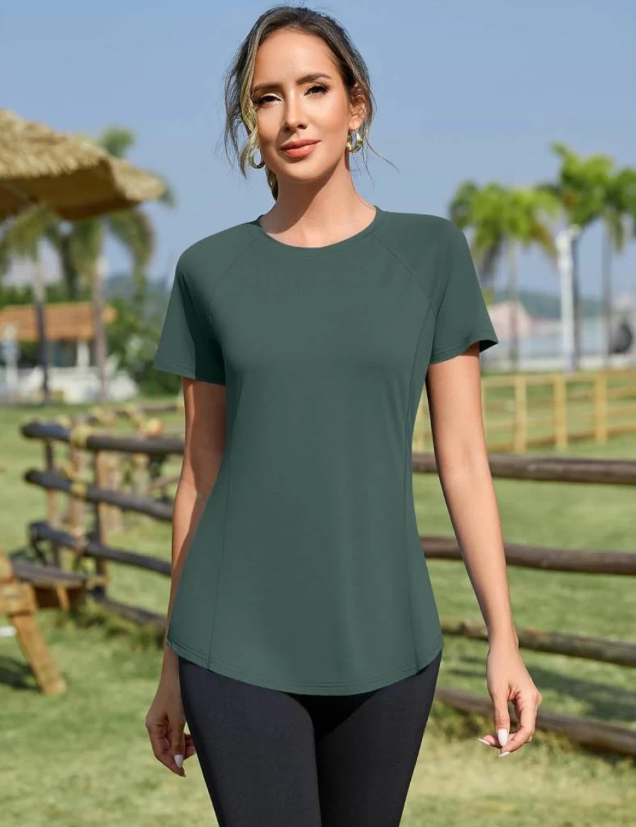 Rapbin Women's UPF 50+ Sun Protection Short Sleeve Shirt - 2025 Summer Yoga Running Hiking Workout Top