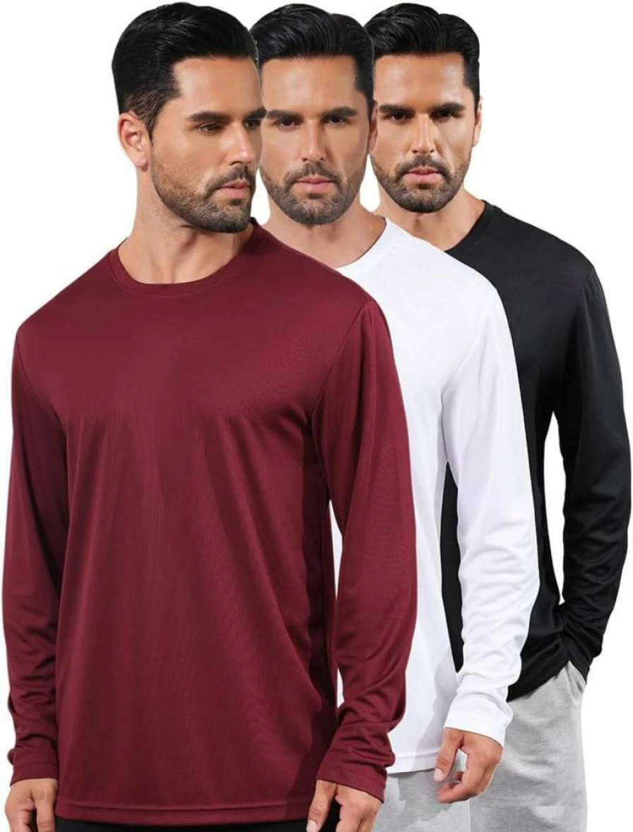 FFLDBN Men's 3 Pack Quick Dry Moisture Wicking Long Sleeve T-Shirts for Running, Outdoor Activities & Sun Protection