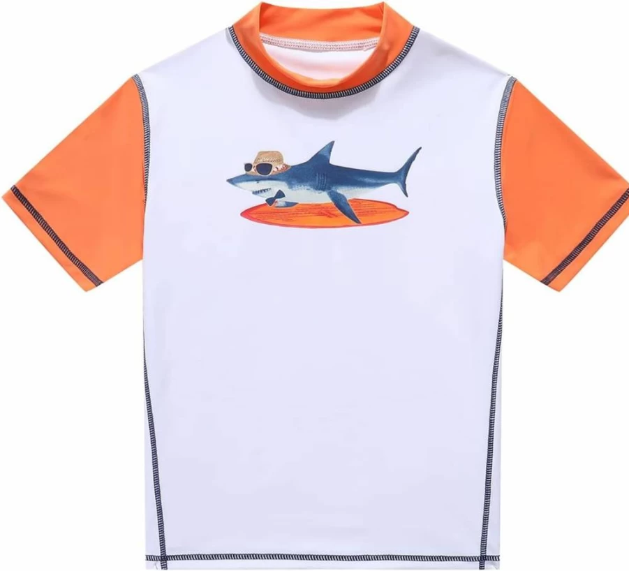 Phibee Boys' UPF 50+ Sun Protection Short Sleeve Rash Guard Swim Shirt for Swimming and Outdoor Activities