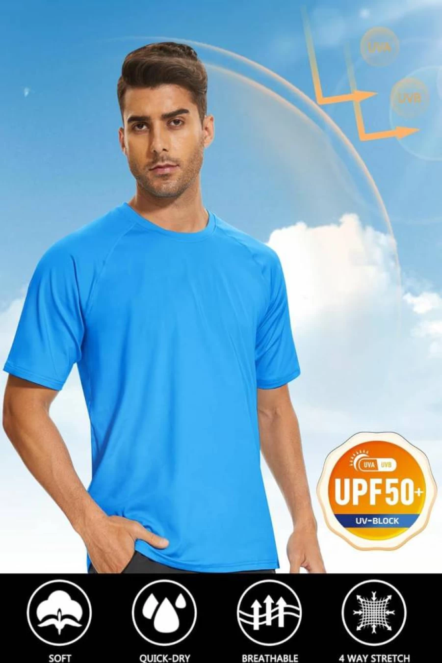 TACVASEN Men's UPF 50+ Sun Protection Short Sleeve Rashguard Shirt Quick Dry Moisture Wicking Athletic Swim Fishing T-Shirt