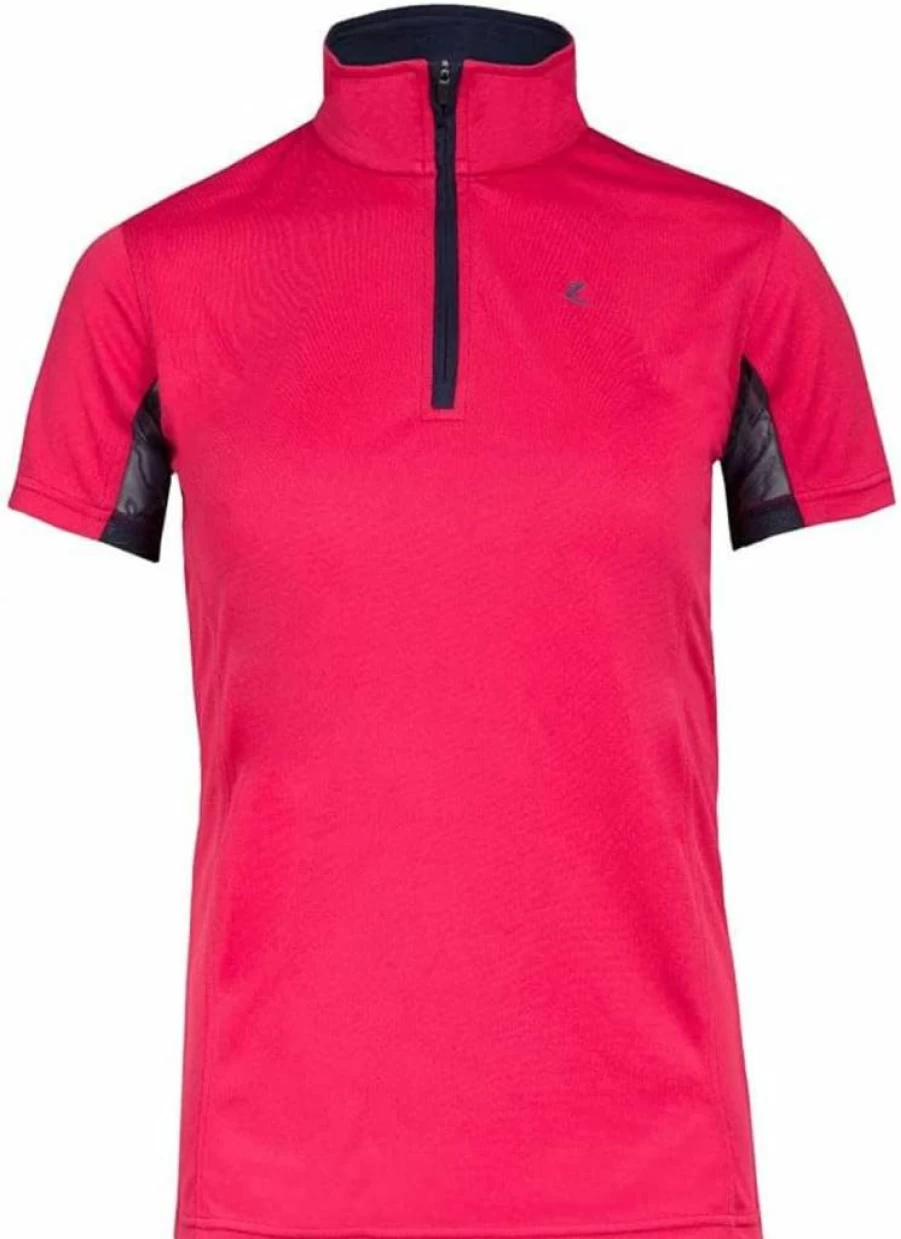 HORZE Kids' UV Protection Moisture-Wicking Equestrian Shirt with Mesh Sleeves - Pink & Dark Blue Riding Sun Shirt Size S