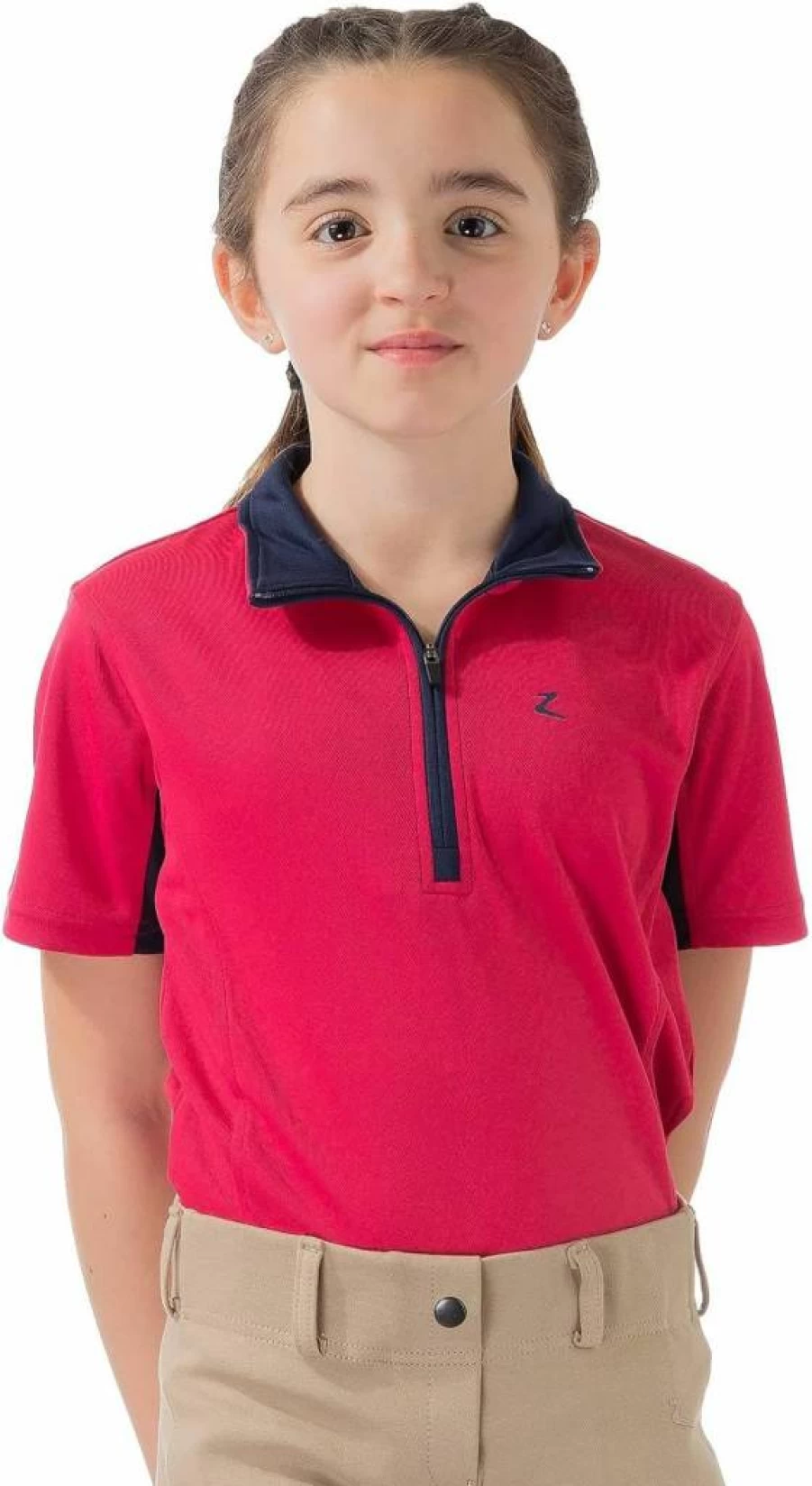 HORZE Kids' UV Protection Moisture-Wicking Equestrian Shirt with Mesh Sleeves - Pink & Dark Blue Riding Sun Shirt Size S